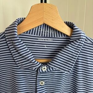 B Draddy Blue Stripe Pima Cotton Slim Stretch Athleisure Golf Polo Shirt Men L